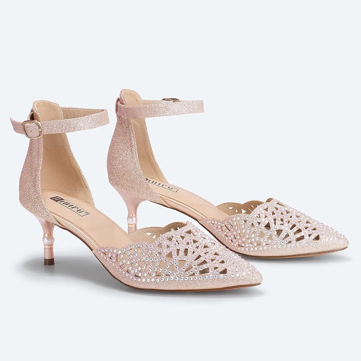 IDIFU Women's IN2 Candice Wedding Rhinestones Sequins Low Kitten Heels Pumps Dress Evening Shoes for Women Bridal Bride