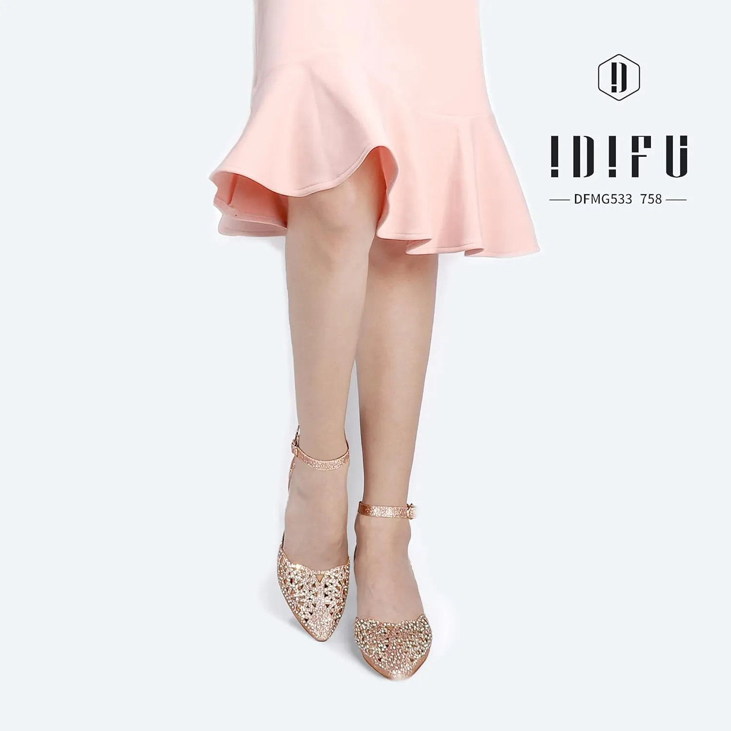 IDIFU Women's IN2 Candice Wedding Rhinestones Sequins Low Kitten Heels Pumps Dress Evening Shoes for Women Bridal Bride
