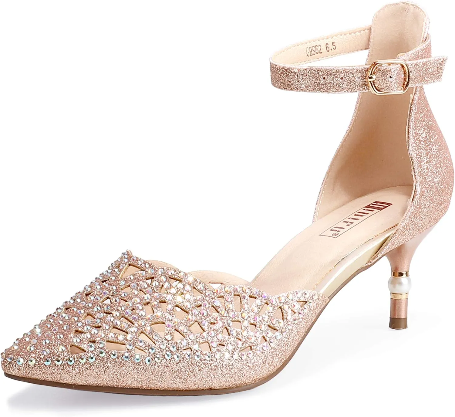 IDIFU Women's IN2 Candice Wedding Rhinestones Sequins Low Kitten Heels Pumps Dress Evening Shoes for Women Bridal Bride