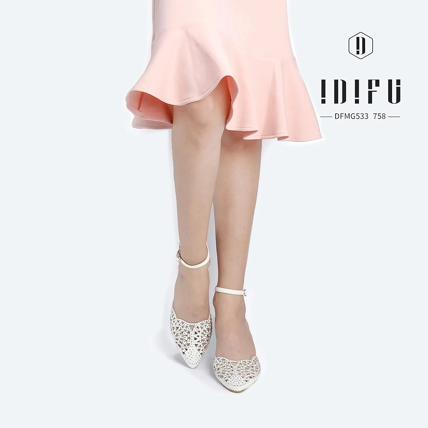 IDIFU Women's IN2 Candice Wedding Rhinestones Sequins Low Kitten Heels Pumps Dress Evening Shoes for Women Bridal Bride
