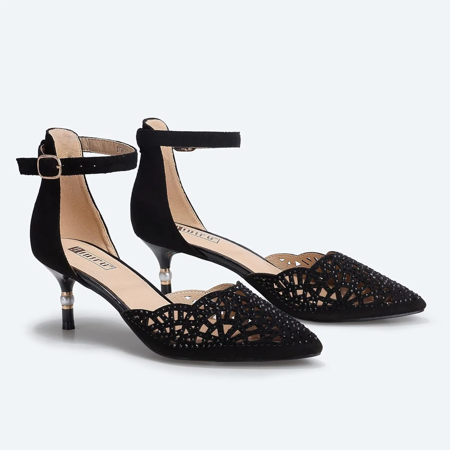 IDIFU Women's IN2 Candice Wedding Rhinestones Sequins Low Kitten Heels Pumps Dress Evening Shoes for Women Bridal Bride