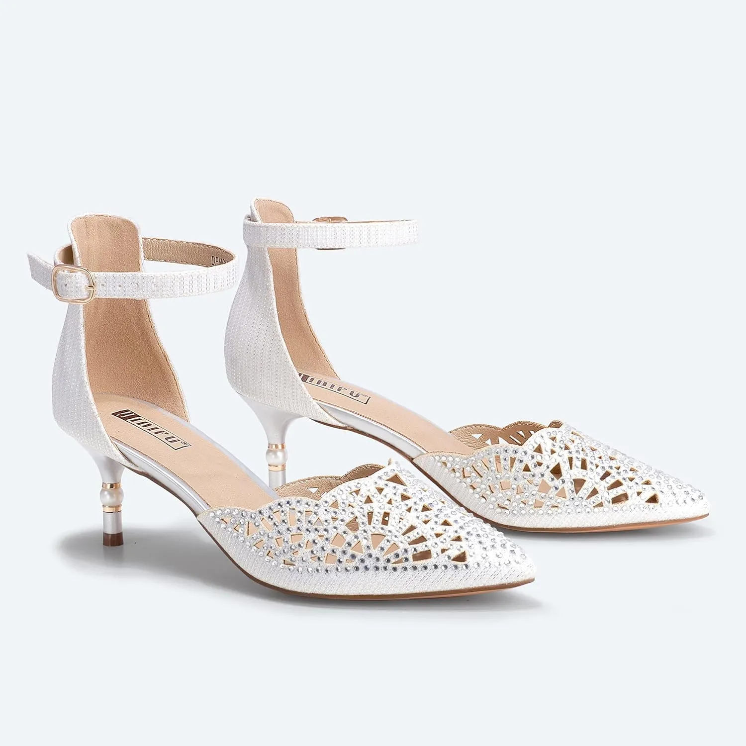 IDIFU Women's IN2 Candice Wedding Rhinestones Sequins Low Kitten Heels Pumps Dress Evening Shoes for Women Bridal Bride