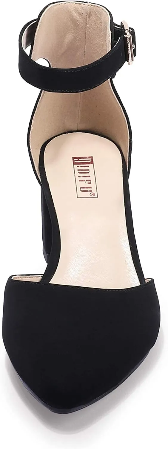 IDIFU Women's IN2 Pedazo Dress Shoes Low Block Heels Comfortable Chunky Closed Toe Ankle Strap Wedding Pumps