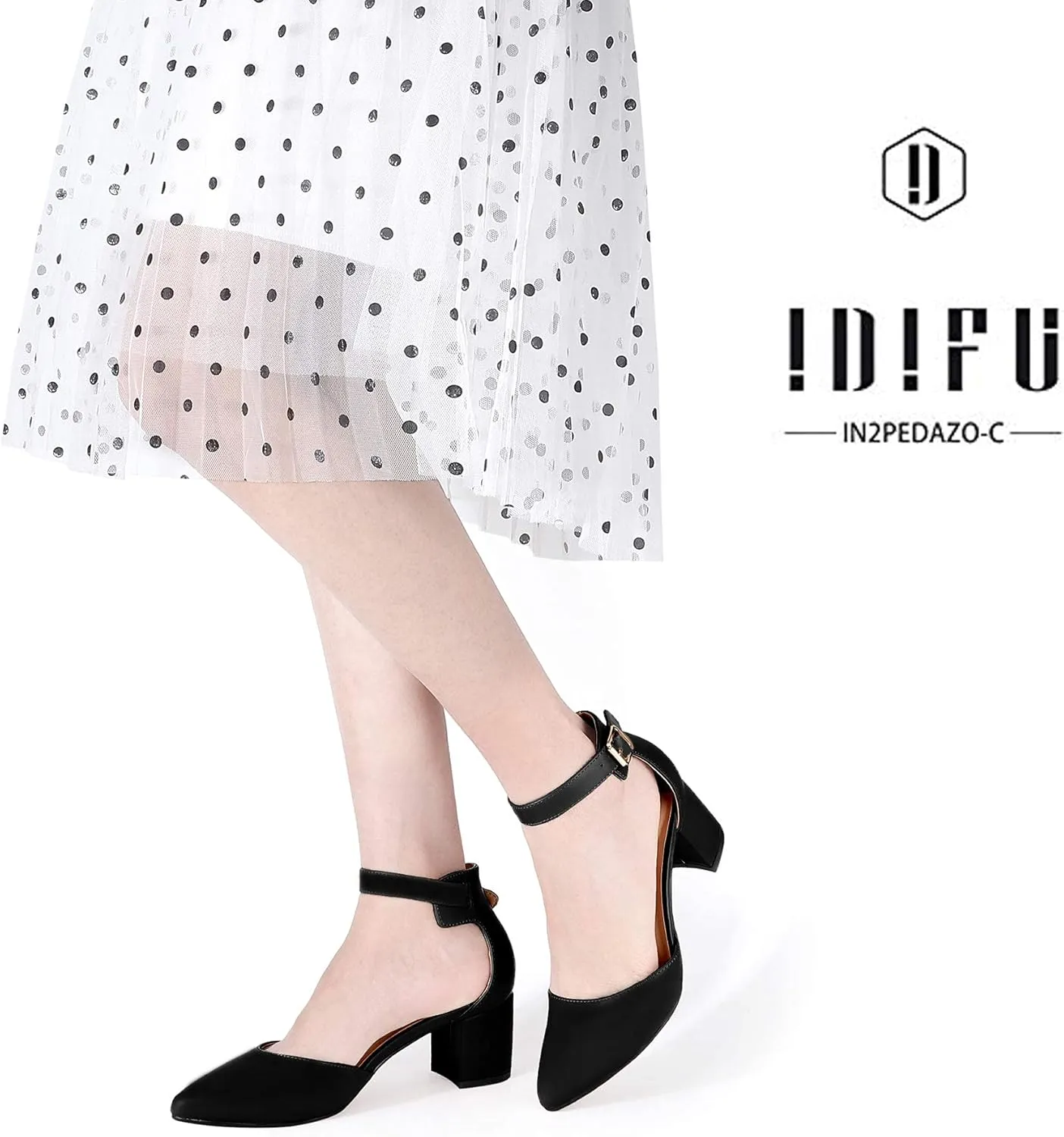 IDIFU Women's IN2 Pedazo Dress Shoes Low Block Heels Comfortable Chunky Closed Toe Ankle Strap Wedding Pumps
