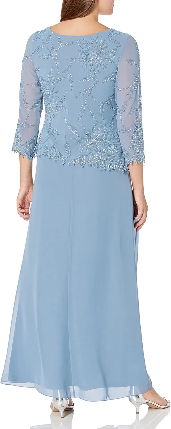 J Kara Women's 3/4 Sleeve Beaded Dress