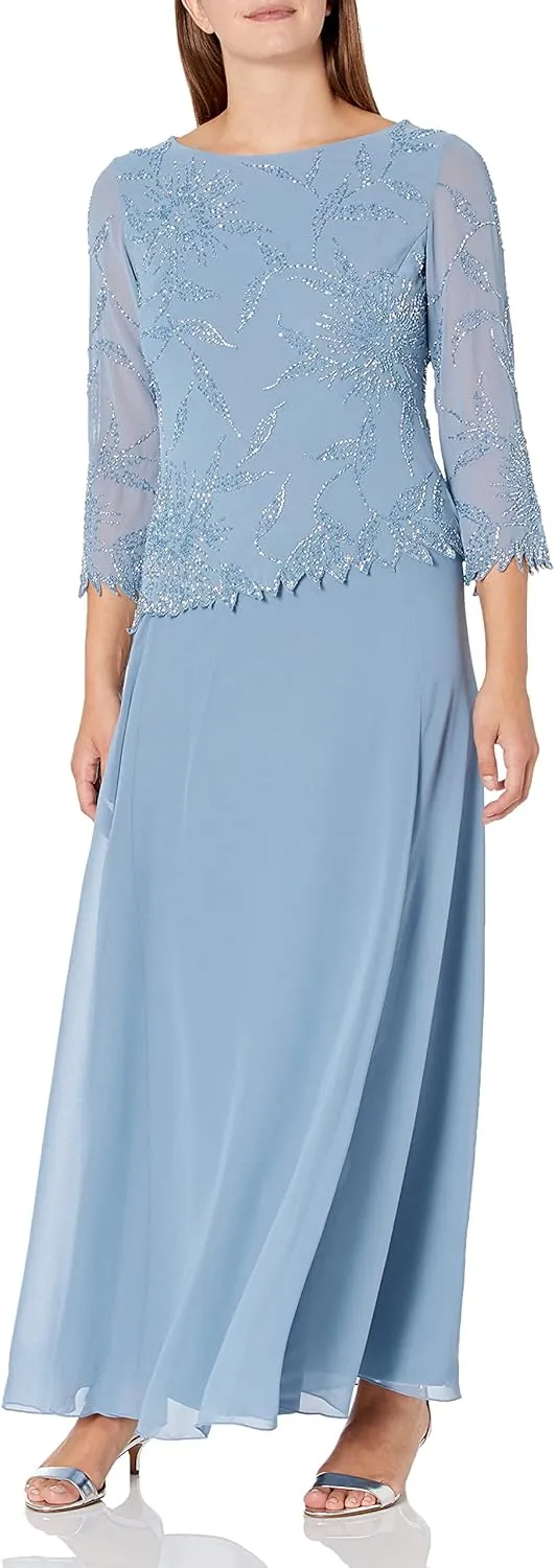 J Kara Women's 3/4 Sleeve Beaded Dress