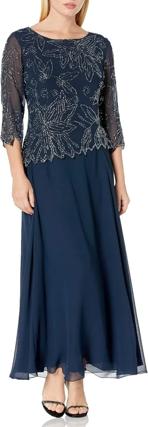 J Kara Women's Petite Floral Beaded Gown