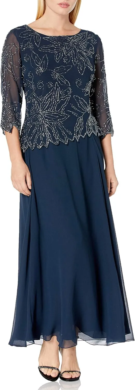 J Kara Women's Petite Floral Beaded Gown