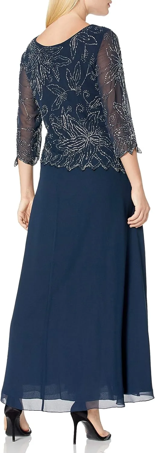 J Kara Women's Petite Floral Beaded Gown