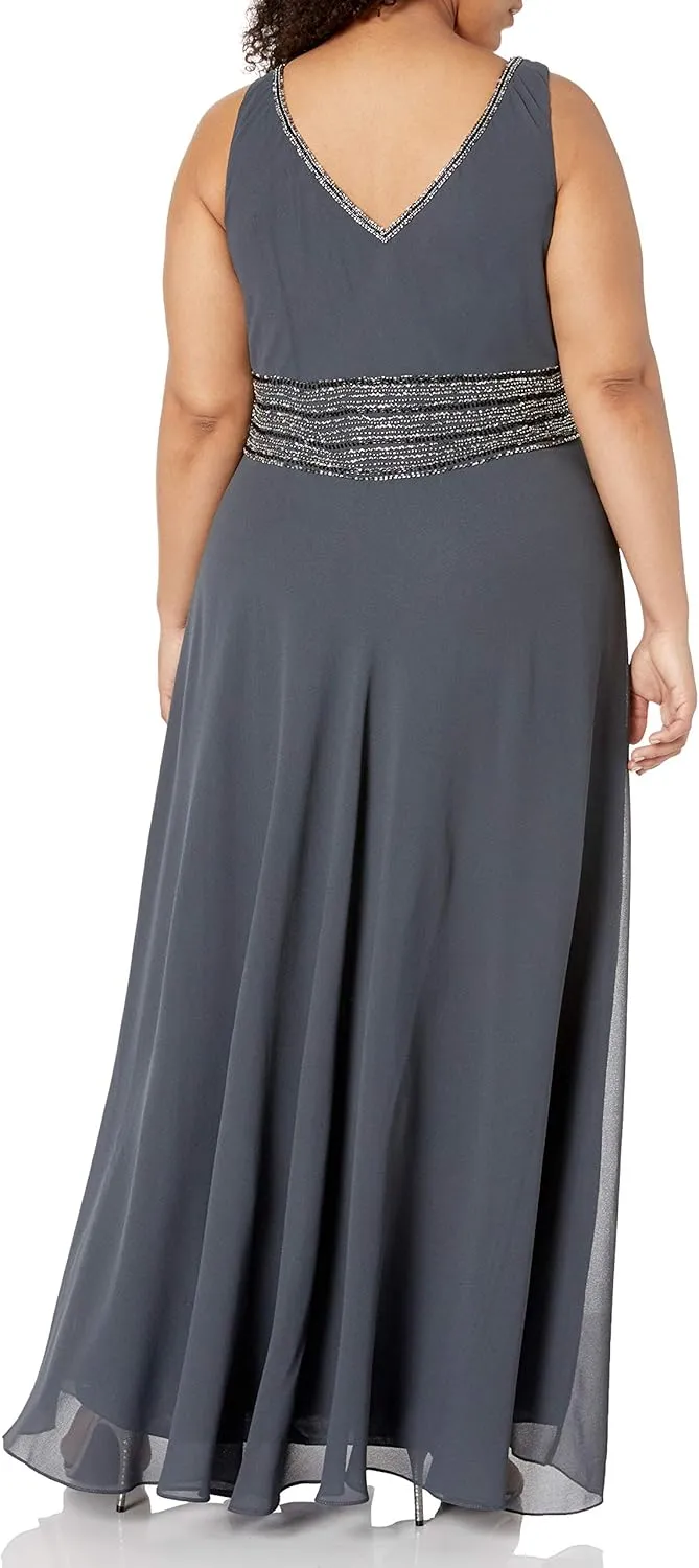 J Kara Women's Plus Size Jacket Dress with Beaded Trim