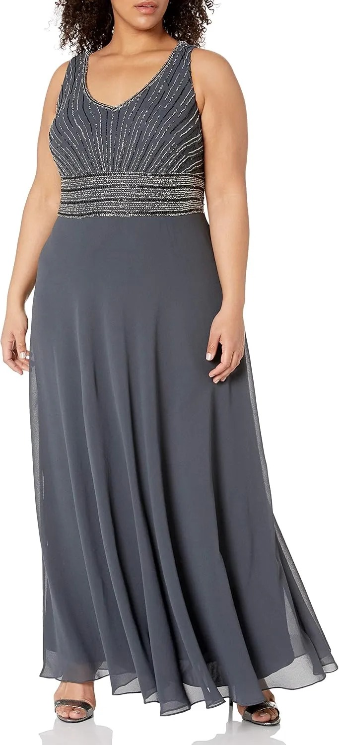J Kara Women's Plus Size Jacket Dress with Beaded Trim