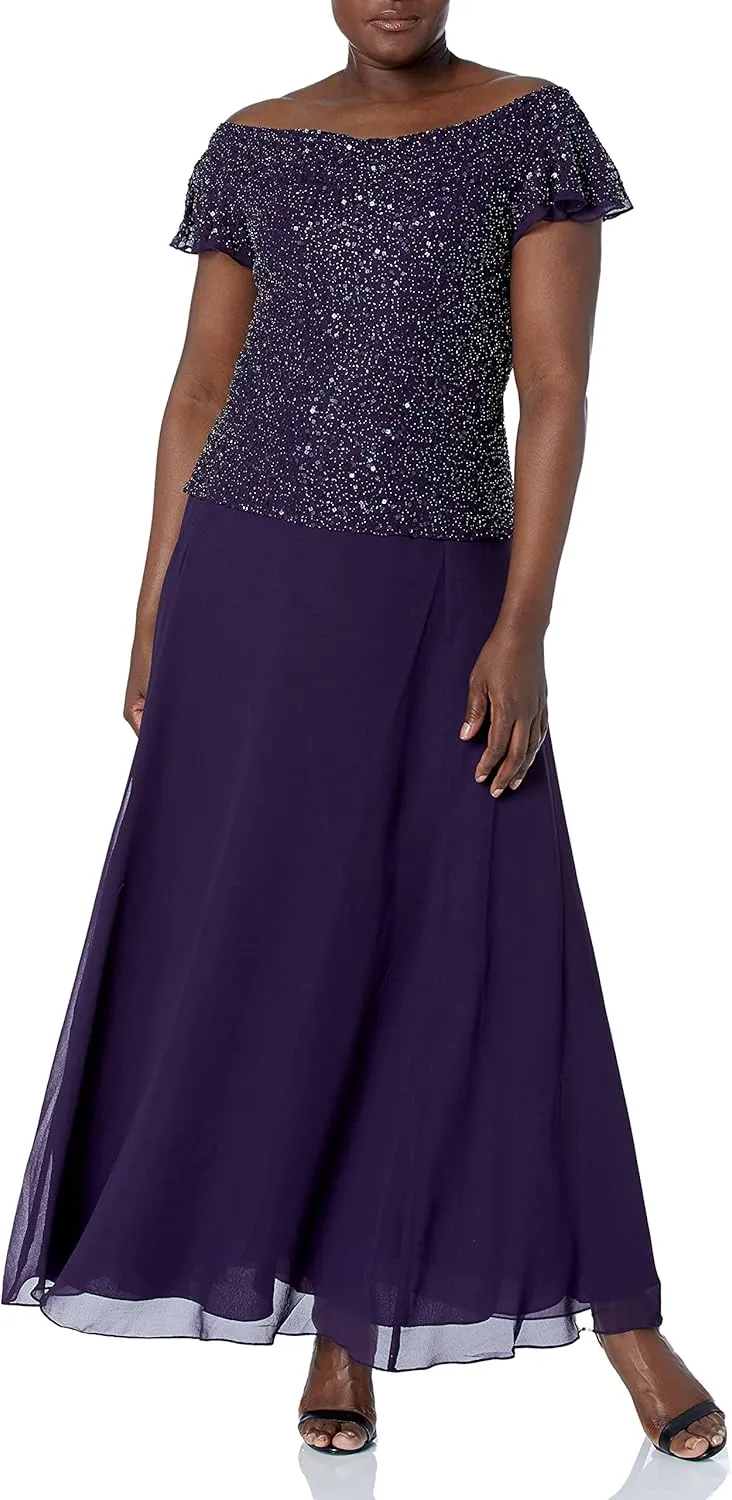 J Kara Women's Sequin Flutter Sleeve Long Dress