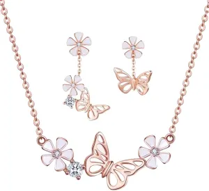 Jewelry sets for women Bamoer 925 Sterling Silver K Gold Rose Earring Butterfly Necklace Jewelry Set Flowers for Women Ladies Luxury Elegant Wedding-T05