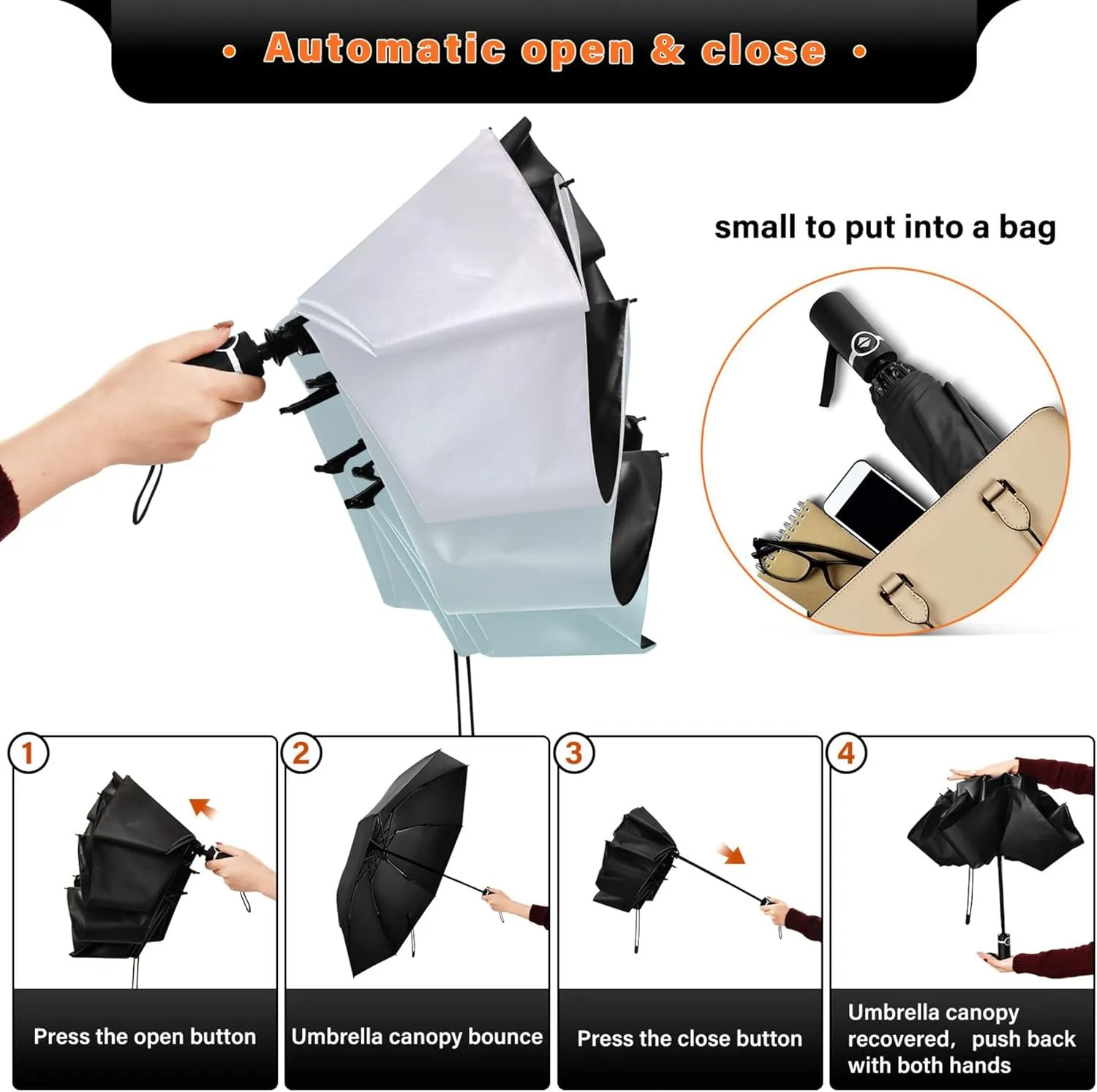 Joisal Violet Slate Blue Gradient Travel Umbrella Windproof Travel Black Uv Protection Umbrella Portable Umbrella Automatic Open and Close for Rain and Sun