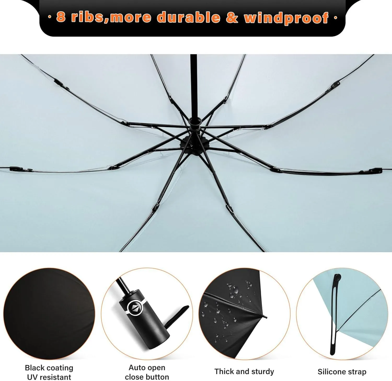Joisal Violet Slate Blue Gradient Travel Umbrella Windproof Travel Black Uv Protection Umbrella Portable Umbrella Automatic Open and Close for Rain and Sun