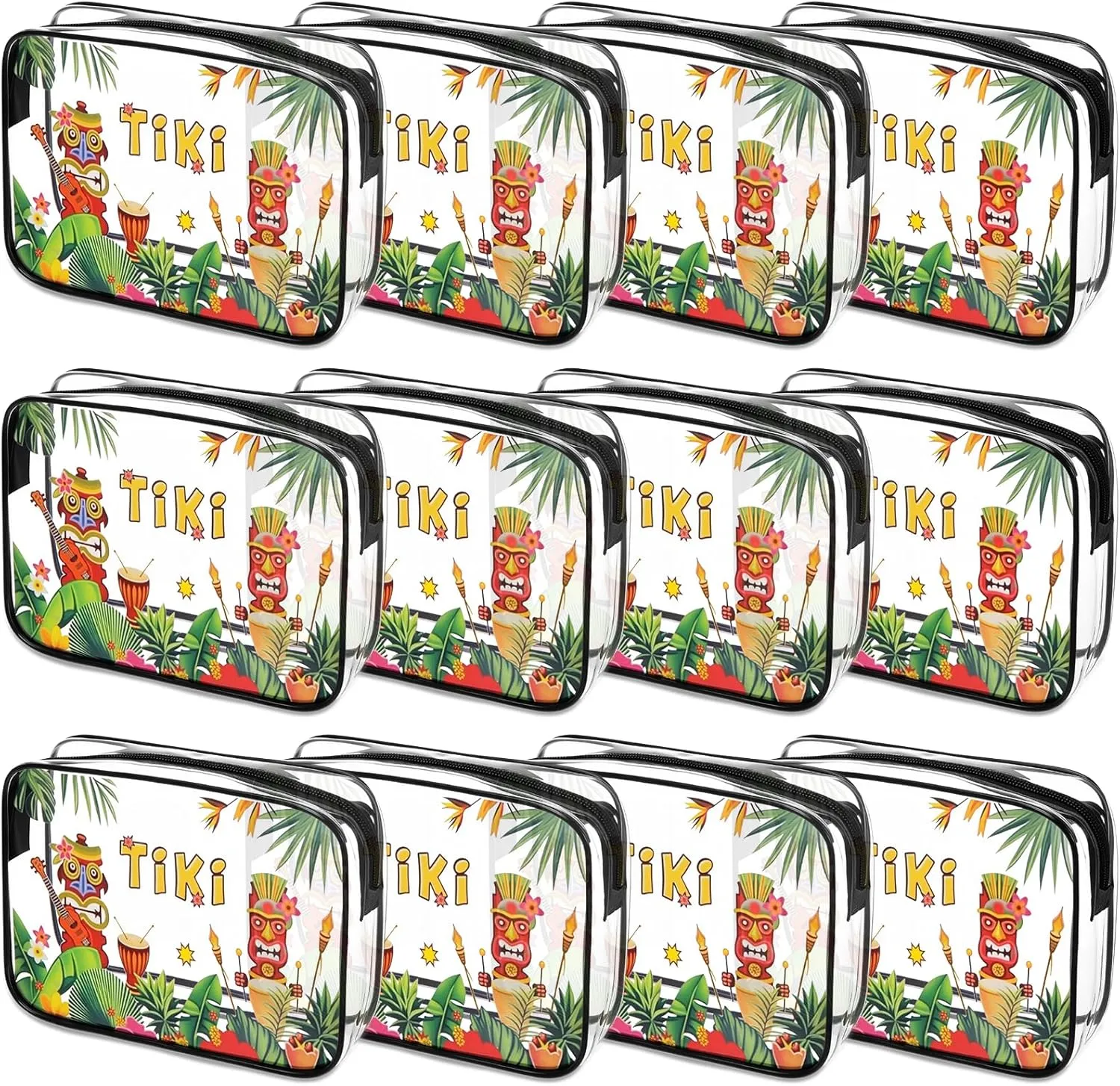 Kacctyen 12 Pcs Tiki Party Supplies Beach Clear Makeup Bags - Ideal Gift Set for Women, Toiletry & Cosmetic Organizer, Waterproof Travel & Beach Pouches Ideal for Friends, Sisters, Nurses' Vacations