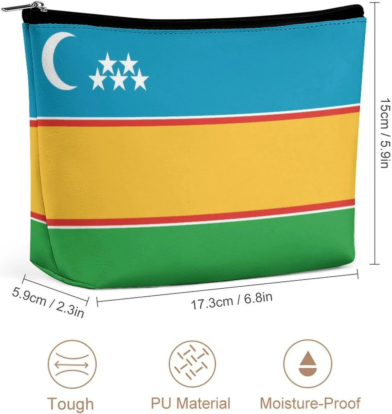 Karakalpakstan Flag Travel-Friendly Cosmetic Bag Zipper Makeup Organizer Pouch for Women