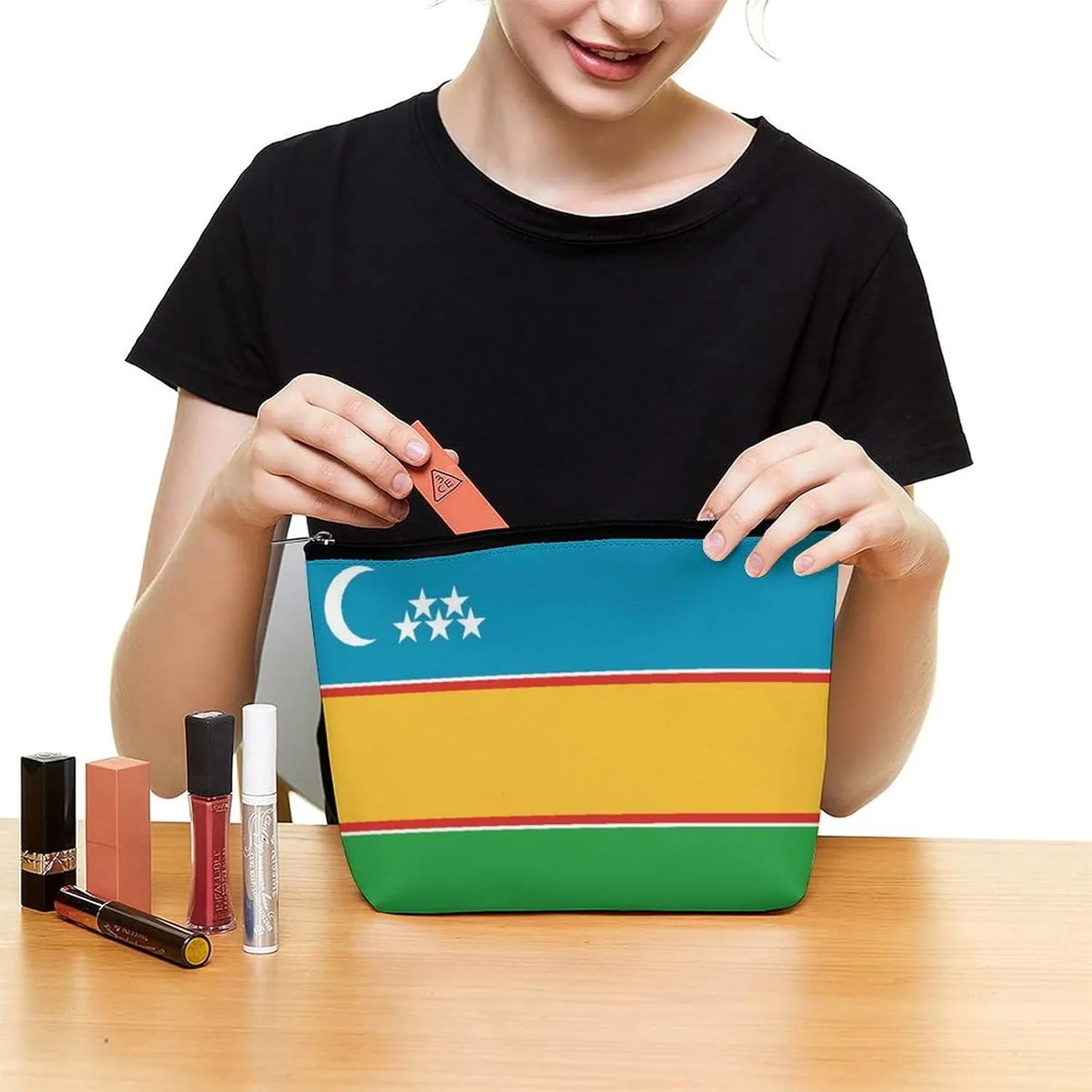 Karakalpakstan Flag Travel-Friendly Cosmetic Bag Zipper Makeup Organizer Pouch for Women
