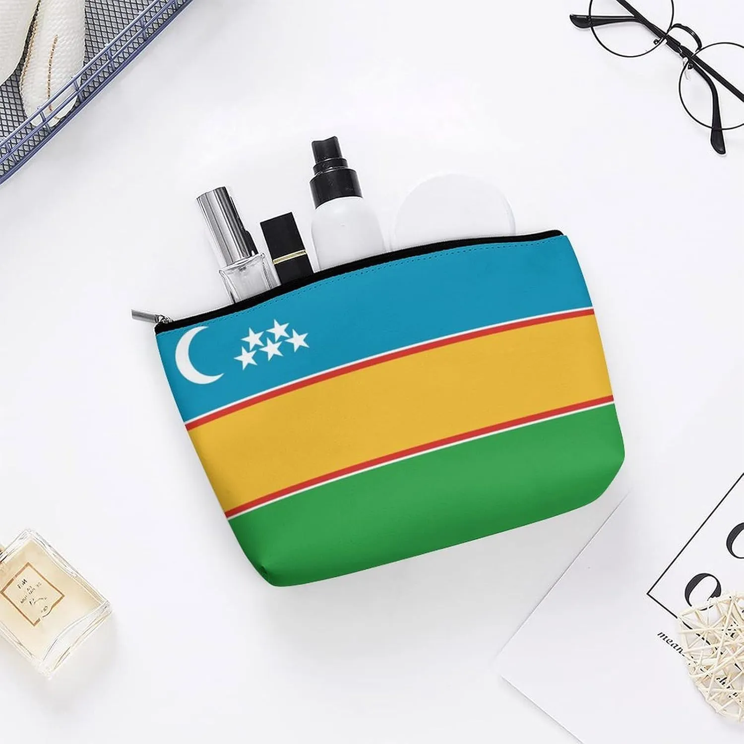 Karakalpakstan Flag Travel-Friendly Cosmetic Bag Zipper Makeup Organizer Pouch for Women