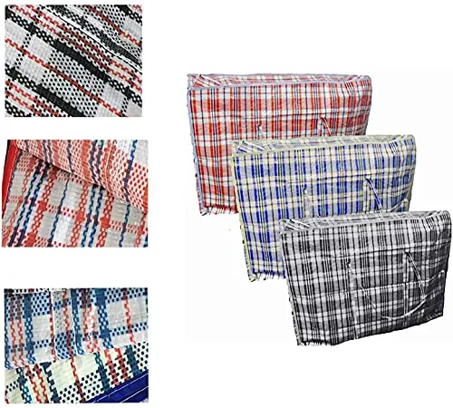 KAV Pack of 3 Extra Large Plastic Ziplock Laundry Bag - Large Capacity Storage Organiser, Reusable and Foldable Shopping Bag with Comfortable Handles for Clothes, Shoes, Bedding, Grocery