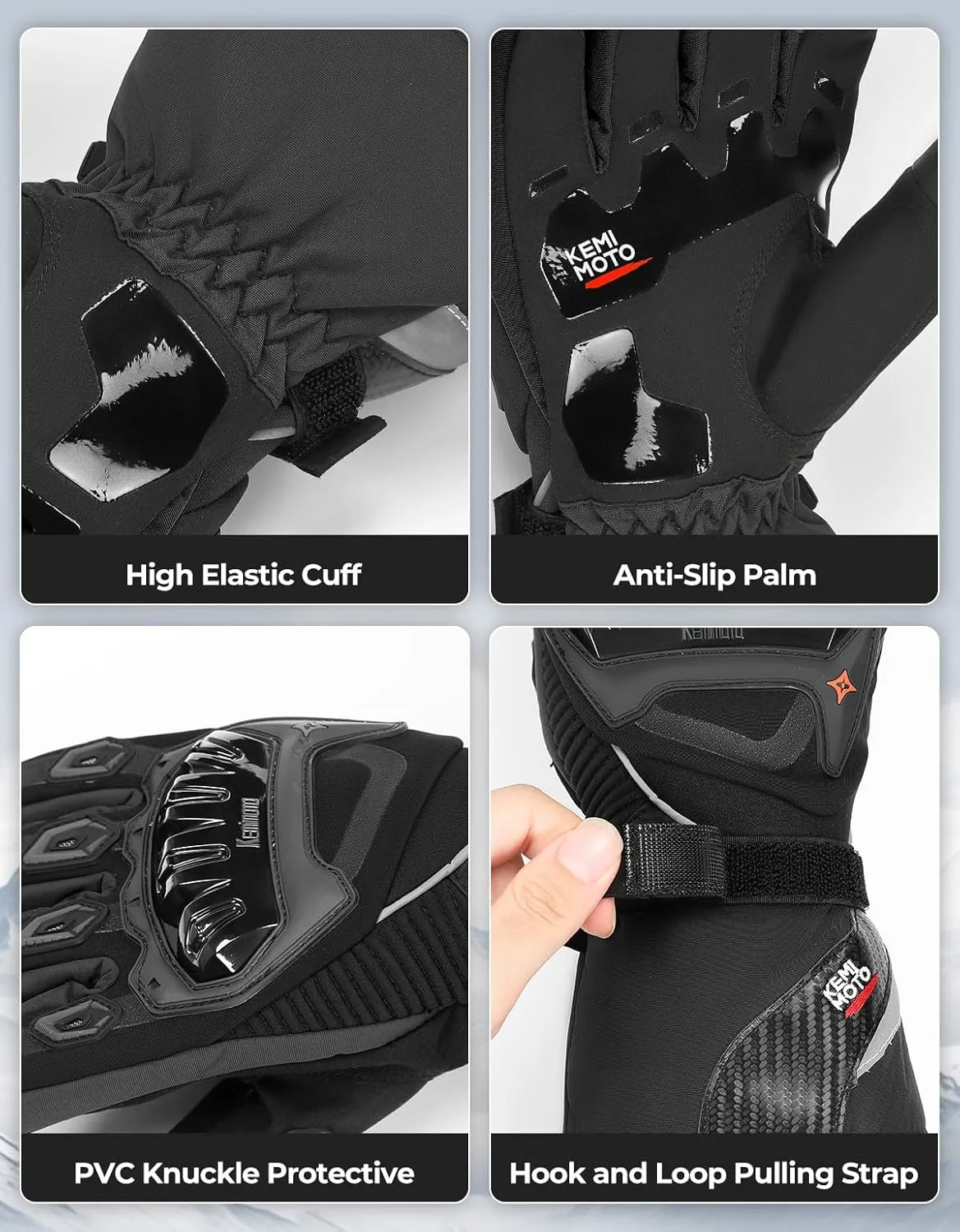 KEMIMOTO Winter Motorcycle Gloves, Rainproof Riding Gloves with Touchscreen for Riding, ATV, UTV, Snowmobile