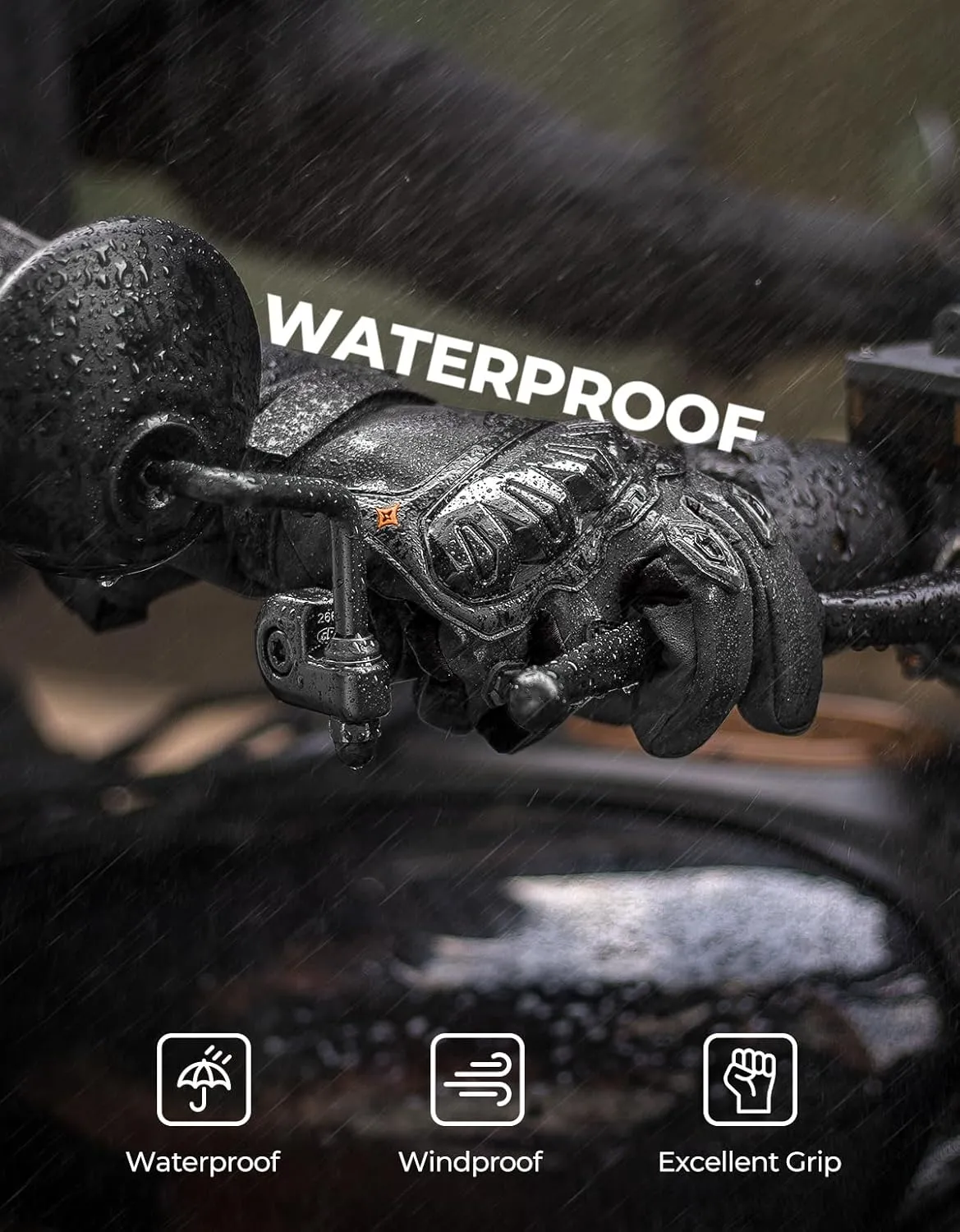 KEMIMOTO Winter Motorcycle Gloves, Rainproof Riding Gloves with Touchscreen for Riding, ATV, UTV, Snowmobile