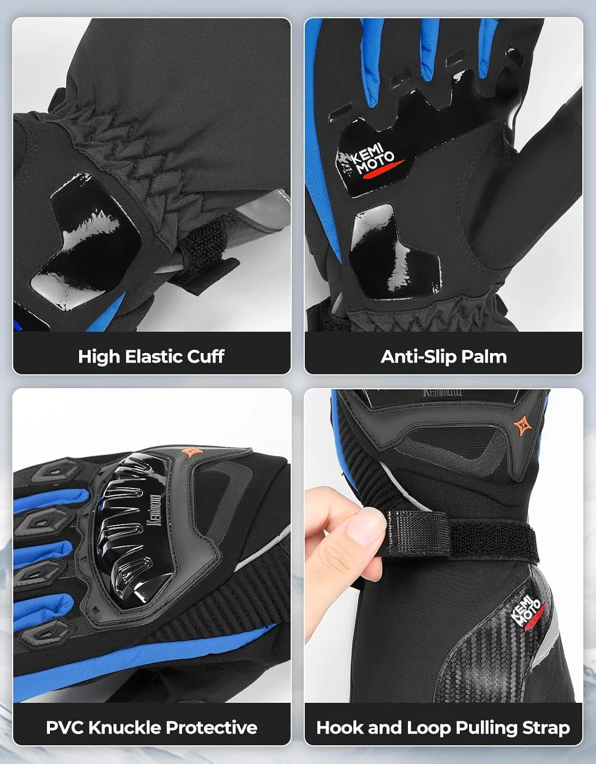 KEMIMOTO Winter Motorcycle Gloves, Rainproof Riding Gloves with Touchscreen for Riding, ATV, UTV, Snowmobile