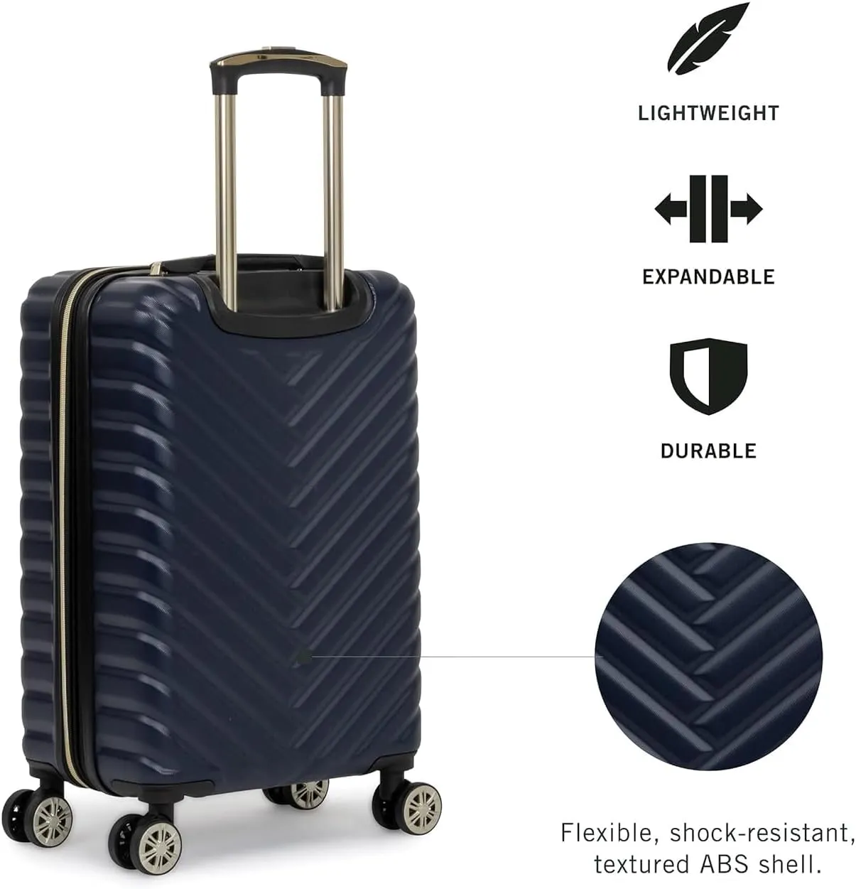 Kenneth Cole REACTION Madison Square Lightweight Hardside Chevron Expandable Spinner Luggage, Navy, 24-Inch Checked