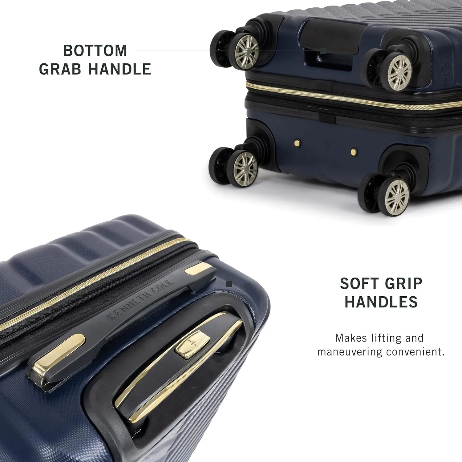 Kenneth Cole REACTION Madison Square Lightweight Hardside Chevron Expandable Spinner Luggage, Navy, 24-Inch Checked