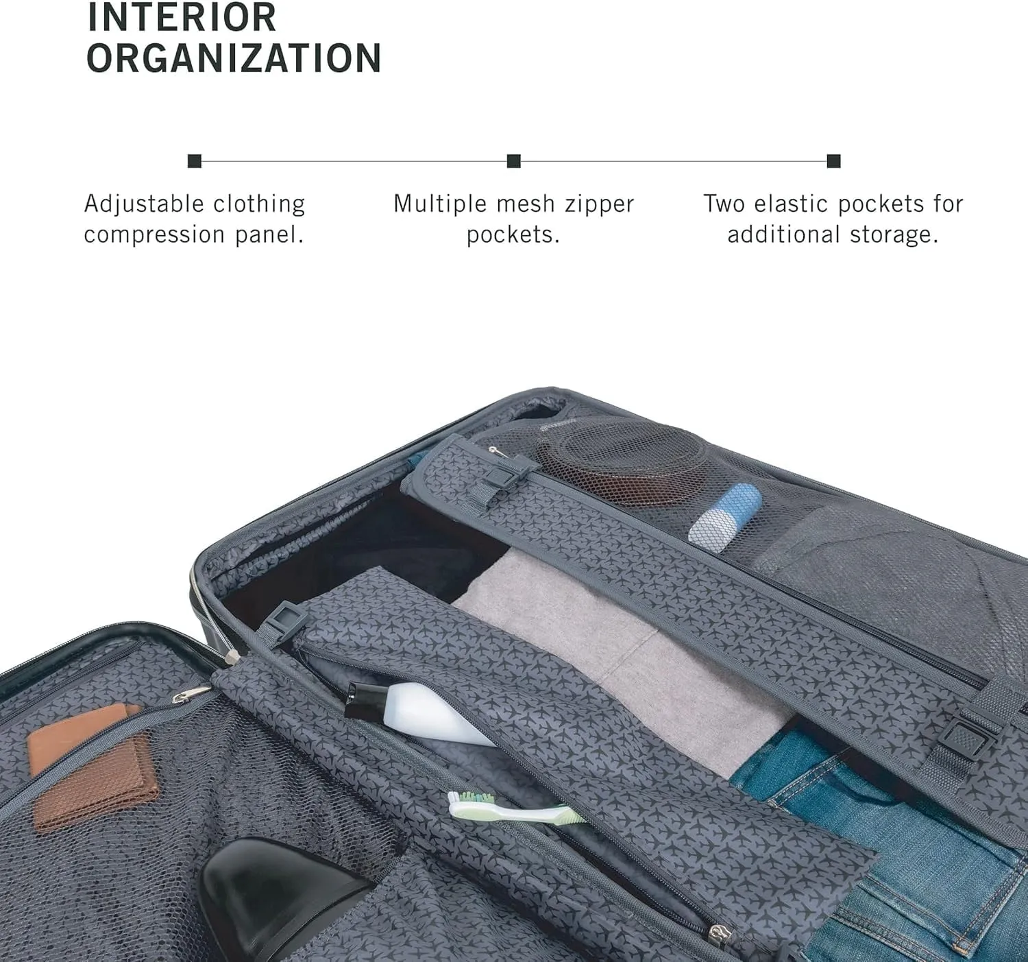 Kenneth Cole REACTION Madison Square Lightweight Hardside Chevron Expandable Spinner Luggage, Navy, 24-Inch Checked