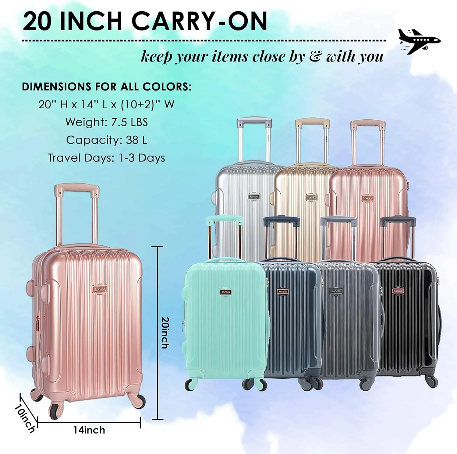 kensie Women's Alma Luggage Set, Opal, 20-Inch Carry-On