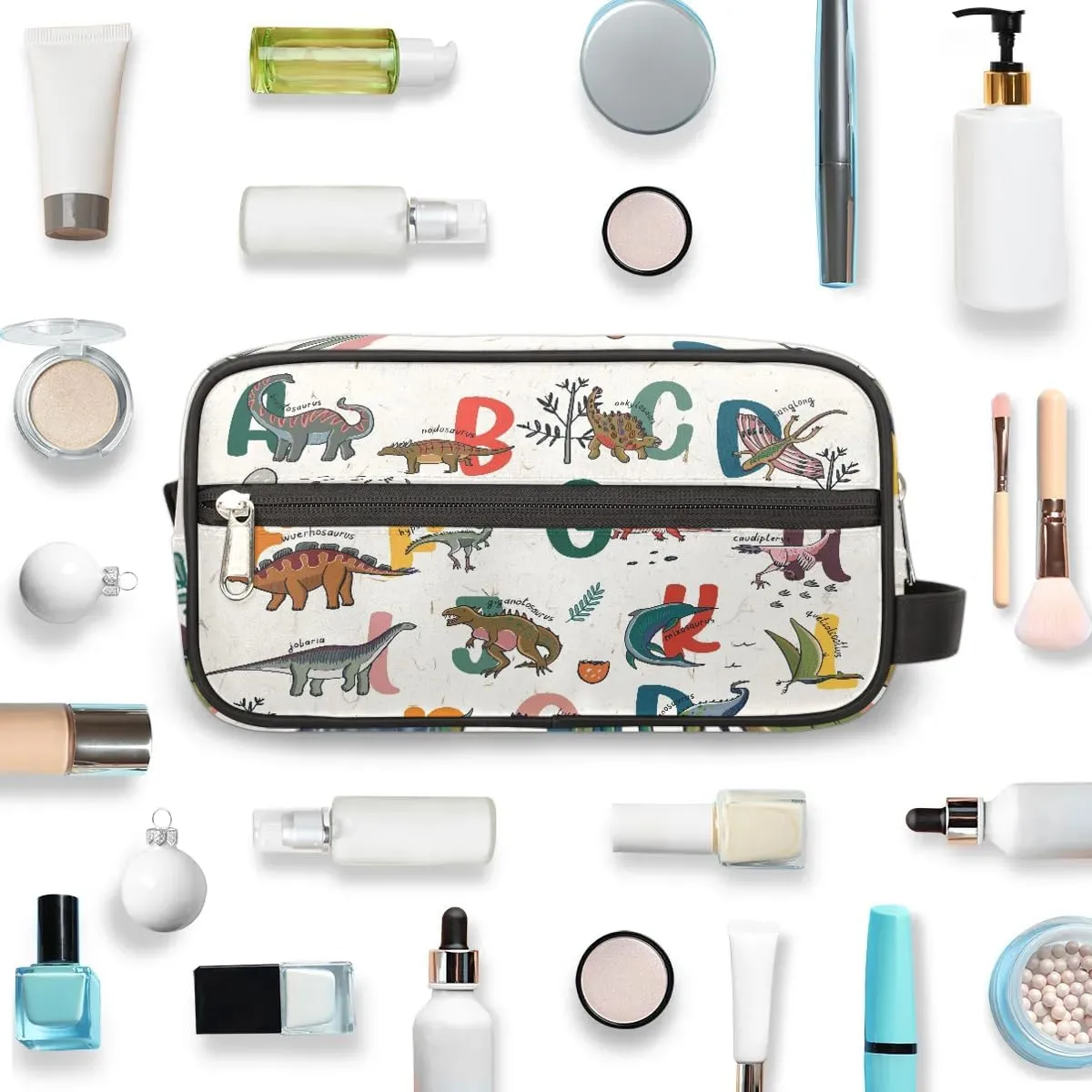 Kids Travel Toiletry Bag for Boys Men - Cartoon Dinosaur Alphabet Hanging Dopp Kit - Waterproof Shaving Bag Bathroom Bags Wash Bag for Toiletries Accessories