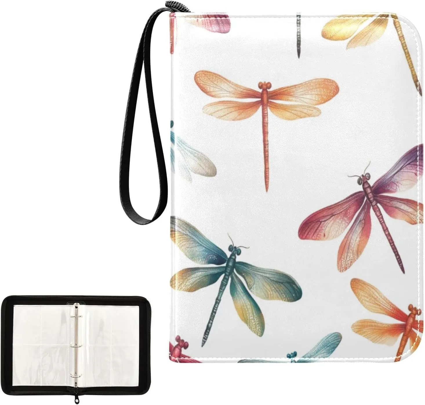 Kigai Colorful Dragonfly Card Binder 4-Pocket Trading Card Binder Game Card Collection Binder Album Holder with 50 Removable Sleeves Up to 400 Sports Cards