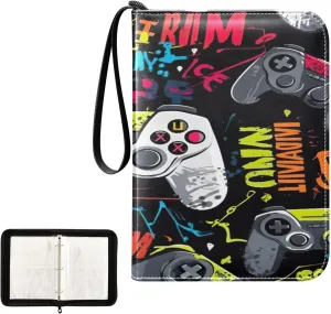 Kigai Colorful Gamepads Card Binder 4-Pocket Trading Card Binder Game Card Collection Binder Album Holder with 50 Removable Sleeves Up to 400 Sports Cards
