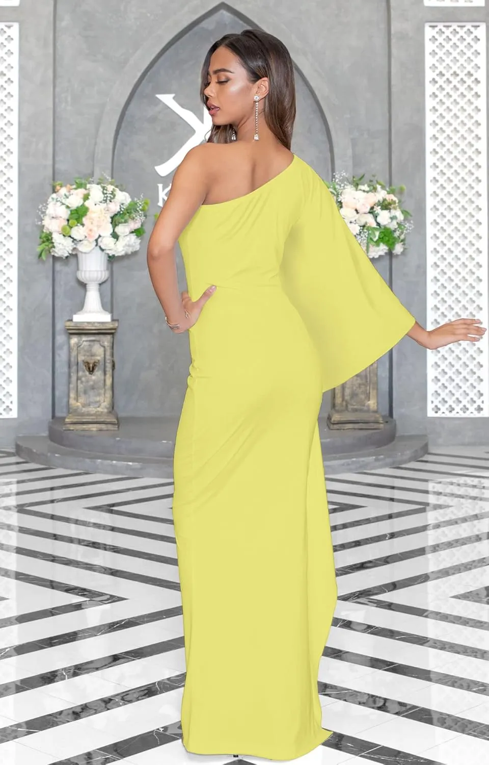 KOH KOH Womens Long Sexy One Shoulder Evening Cocktail Semi Formal Maxi Dress