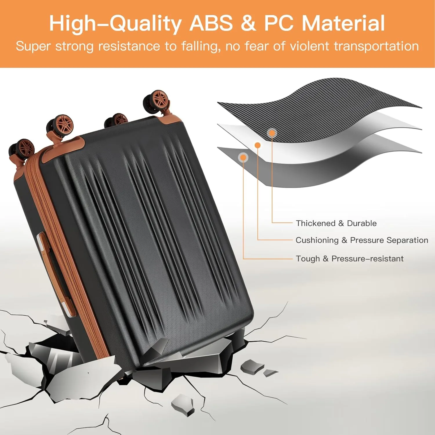 Kono 24 Inch Expandable Luggage with Quiet Spinner Wheels & TSA Lock, Scratch and Drop Resistant ABS & PC Hardside Durable Travel Checked Suitcase(Black & Brown)