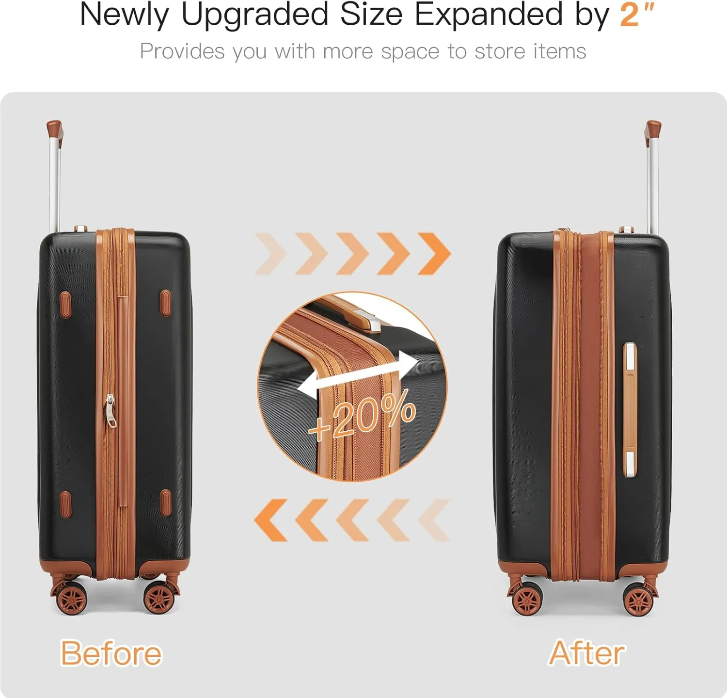 Kono 24 Inch Expandable Luggage with Quiet Spinner Wheels & TSA Lock, Scratch and Drop Resistant ABS & PC Hardside Durable Travel Checked Suitcase(Black & Brown)