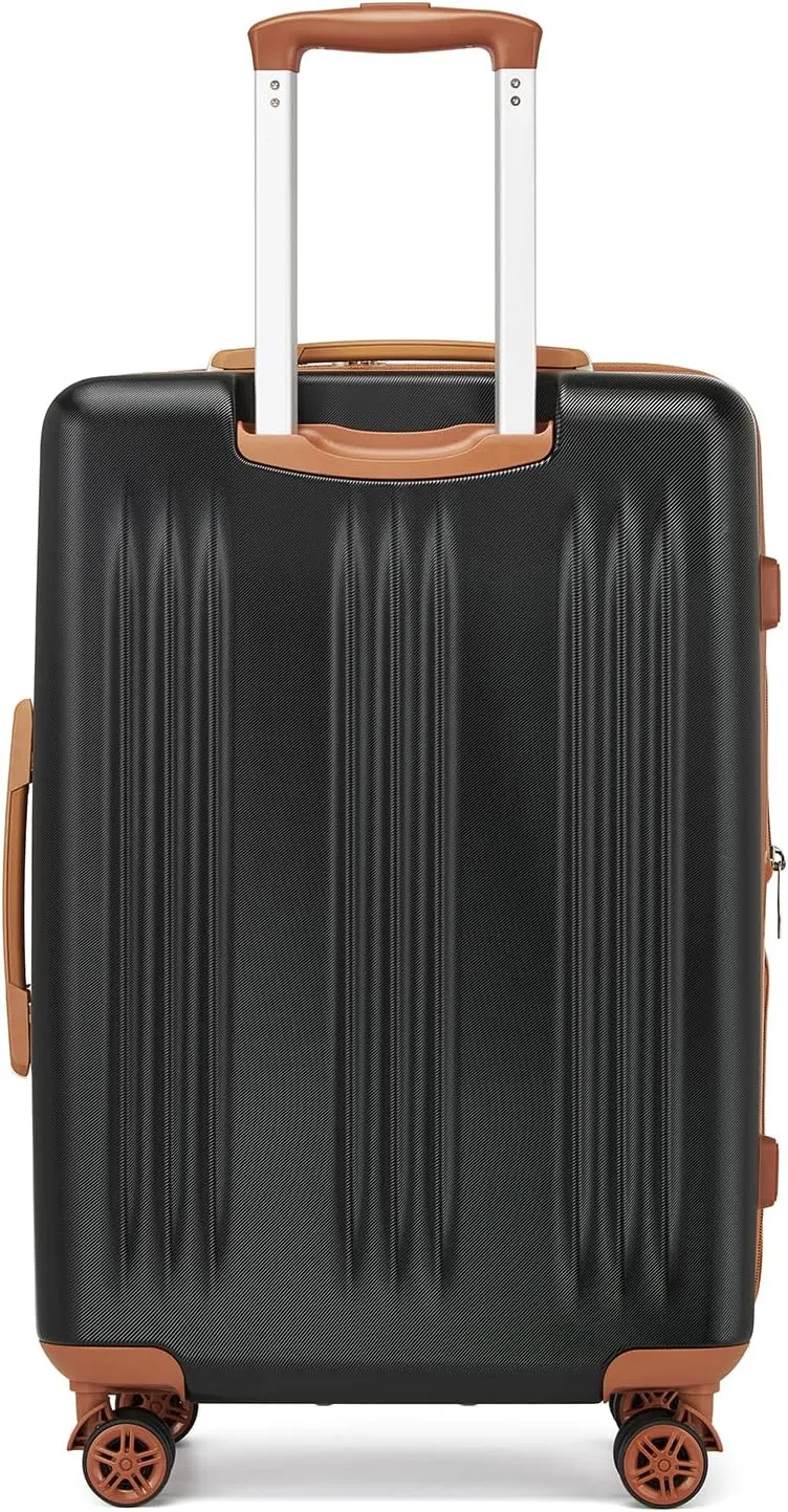 Kono 24 Inch Expandable Luggage with Quiet Spinner Wheels & TSA Lock, Scratch and Drop Resistant ABS & PC Hardside Durable Travel Checked Suitcase(Black & Brown)