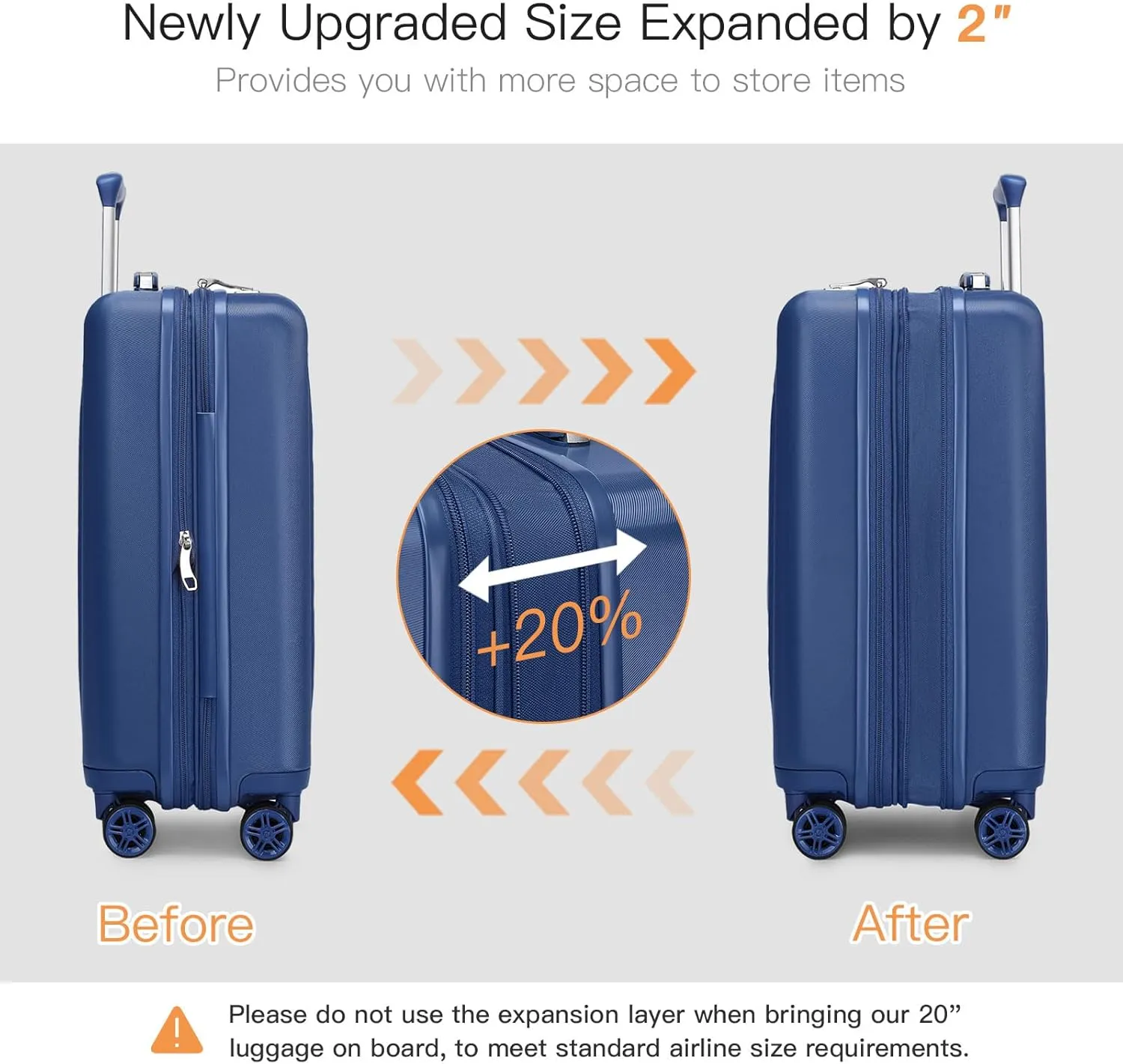 Kono Small 20 Inch Expandable Carry On Luggage with Spinner Wheels & TSA Lock, Scratch and Drop Resistant Hard Shell ABS & PC 22x14x9 Airline Approved Suitcase (Navy)