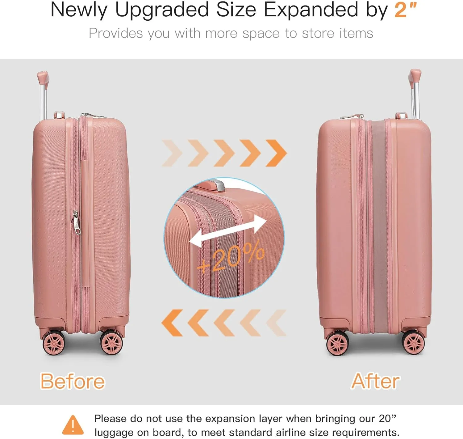 Kono Small 20 Inch Expandable Carry On Luggage with Spinner Wheels & TSA Lock, Scratch and Drop Resistant Hard Shell ABS & PC 22x14x9 Airline Approved Suitcase (Nude/Rose Gold)