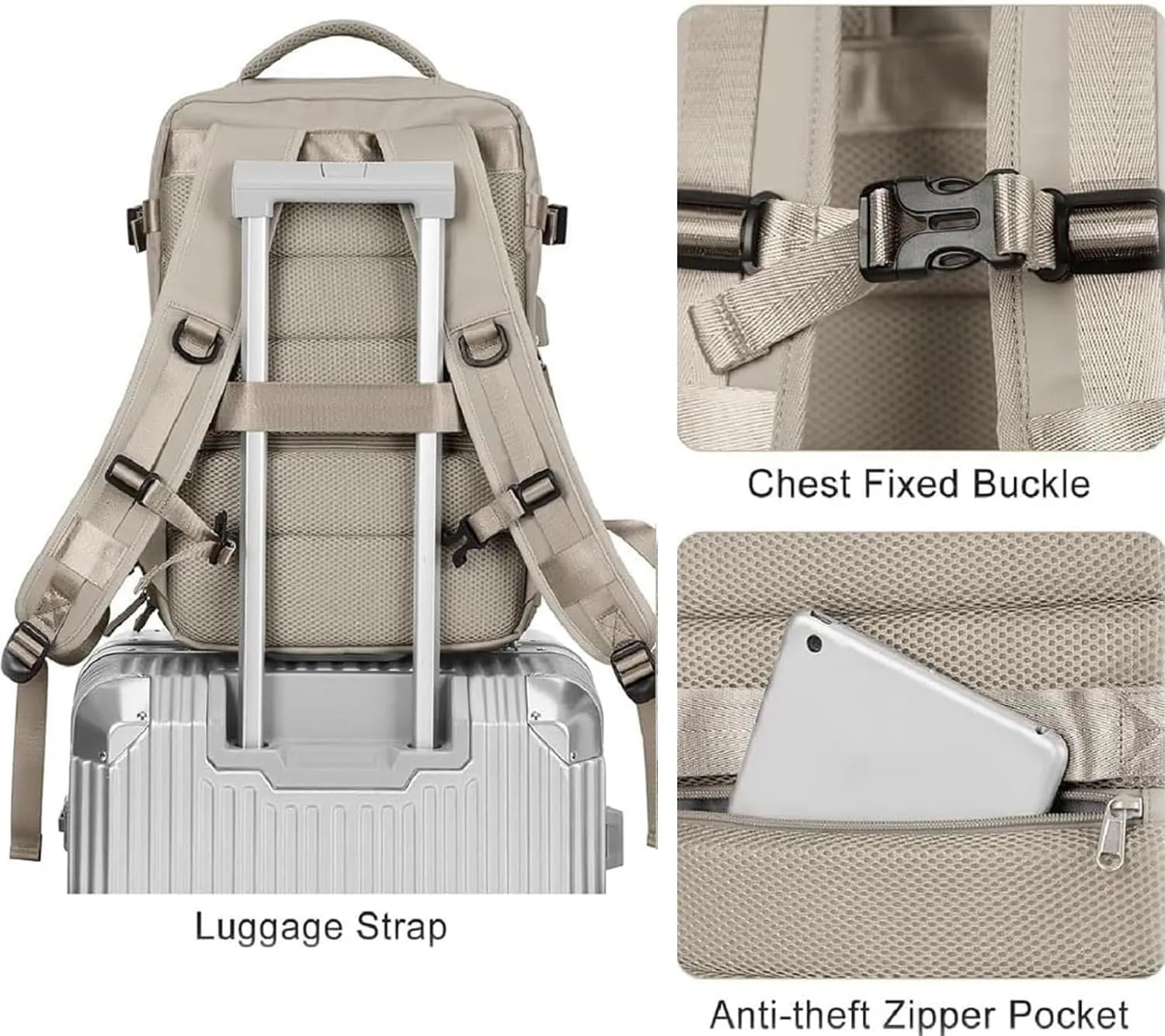 kuker Levettevac Mochila, Levettevac Backpack, Expandable Backpack Large Capacity Bag With Separate Compartment (Beige)