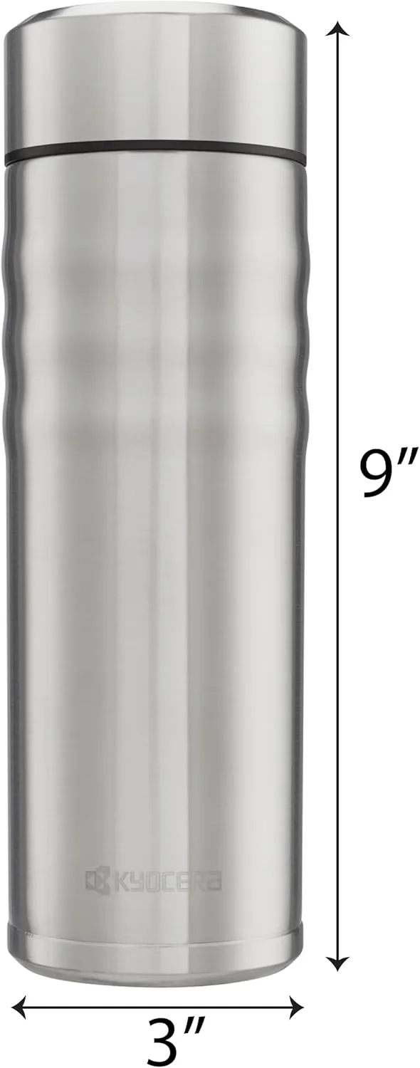 Kyocera Travel Mug with Twist Top, 17oz, Stainless Steel