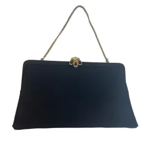 La France Women's Black Rhinestone Snap Closure Evening Clutch Gold Tone Sz S