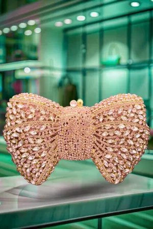 LA Reat's Bow Shape Crystal Evening Bag - Rhinestone Clutch Purse