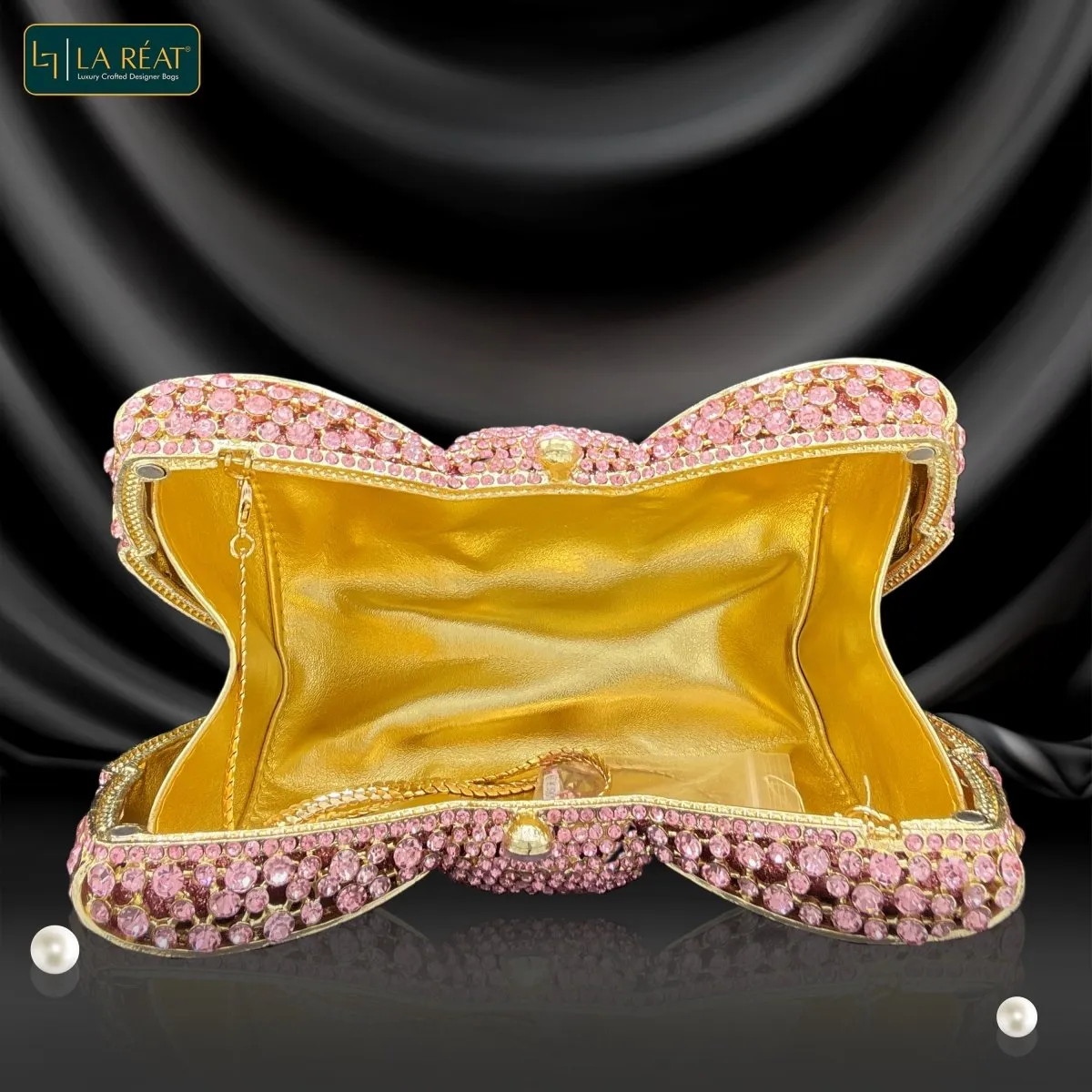 LA Reat's Bow Shape Crystal Evening Bag - Rhinestone Clutch Purse
