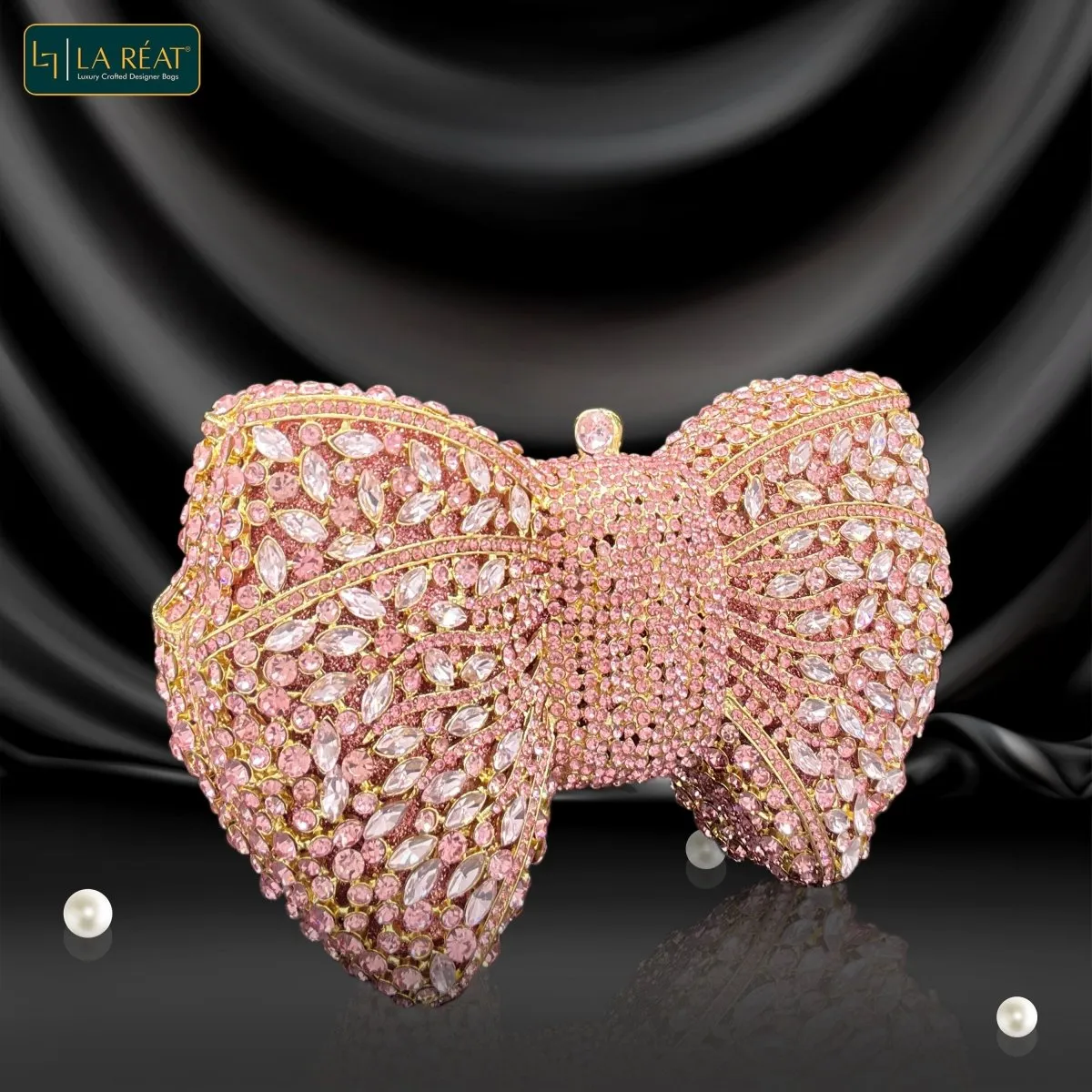 LA Reat's Bow Shape Crystal Evening Bag - Rhinestone Clutch Purse