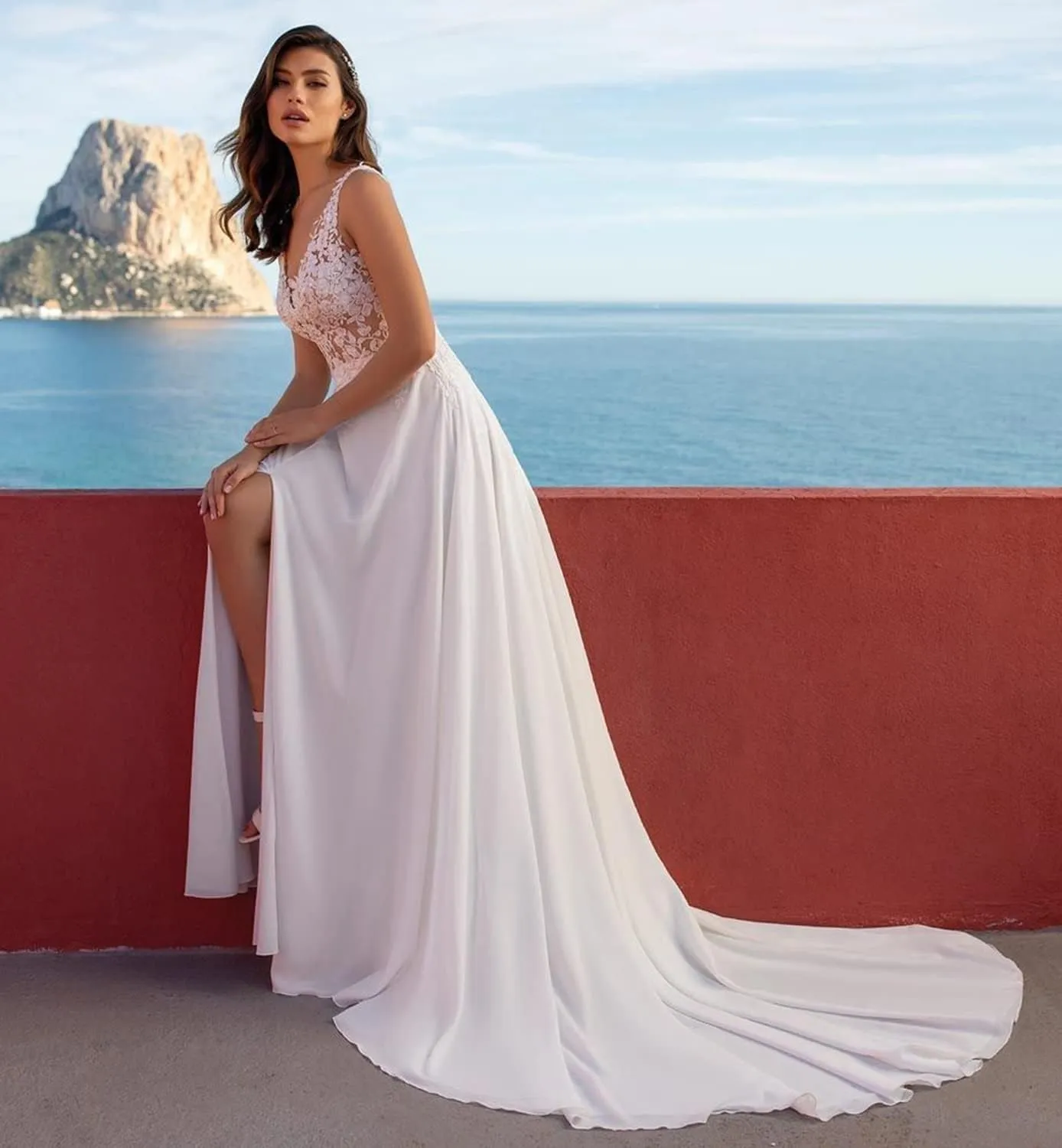 Lace Appliqued Wedding Dresses for Bride 2025 Beach Wedding Bridal Gowns for Women