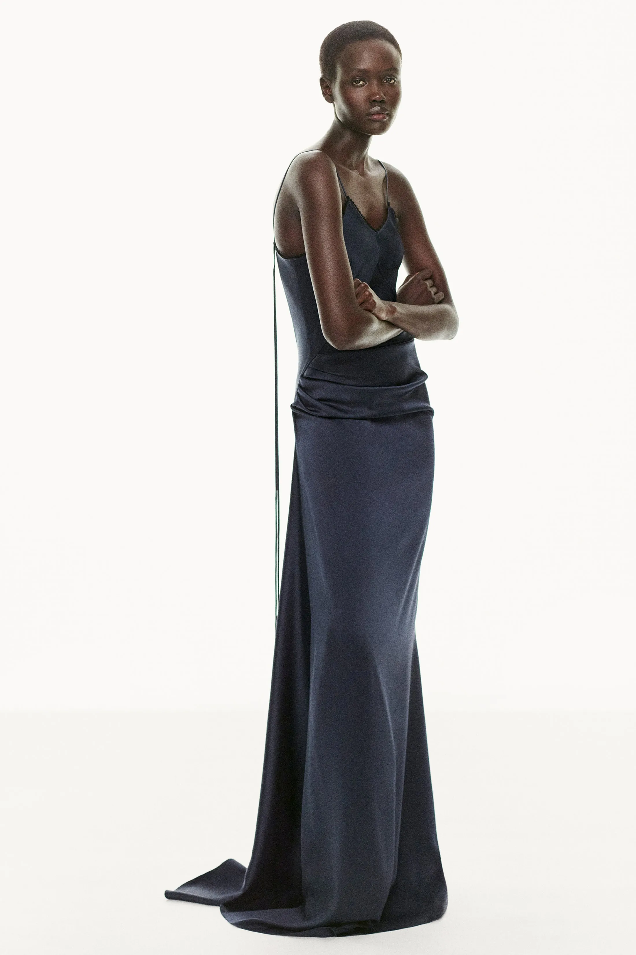 Lace Detail Cami Floor-Length Dress In Midnight