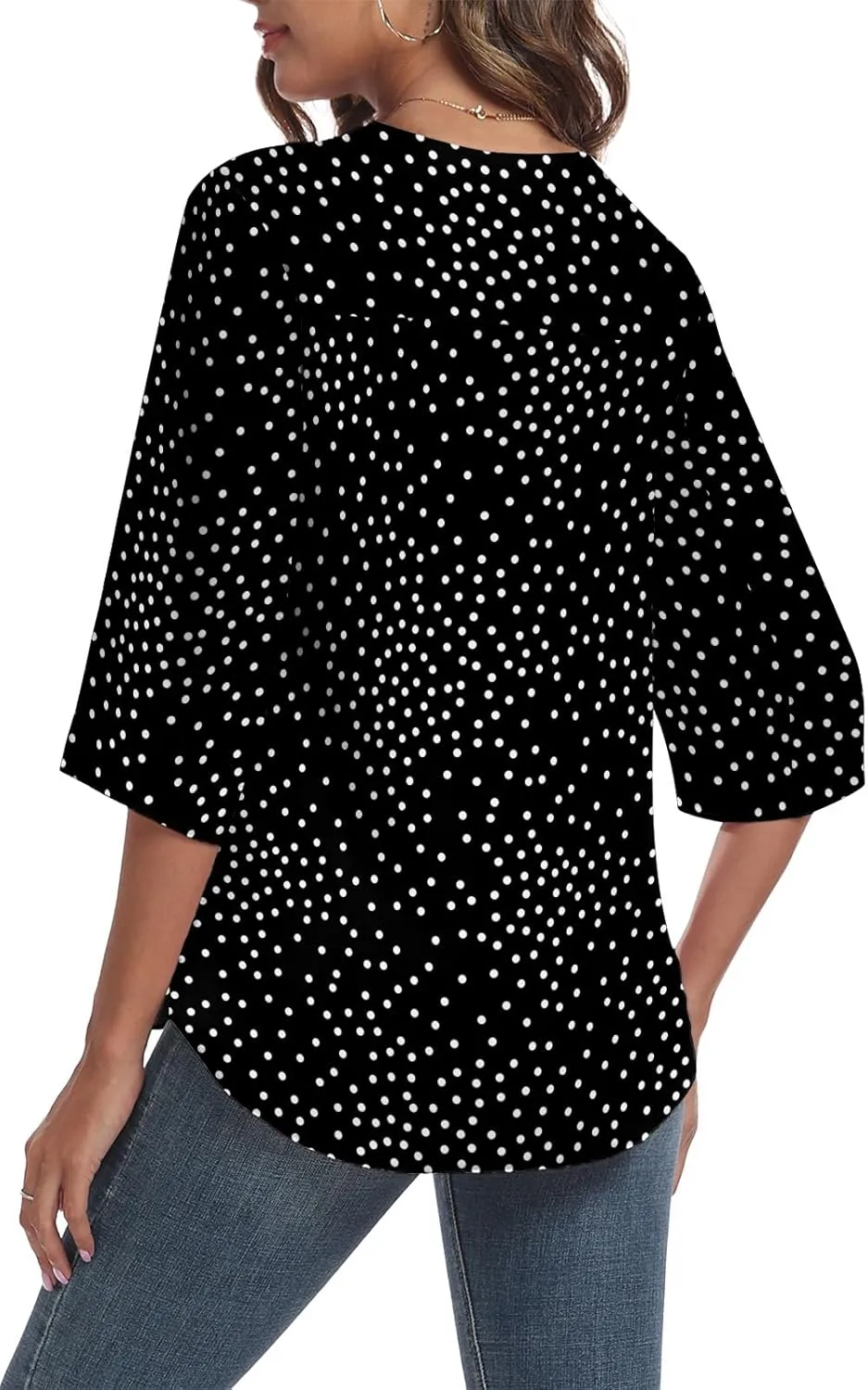 LAOLASI Womens Summer Chiffon Blouses 3/4 Sleeve V Neck Casual Loose Work Tops for Leggings 2025 Flowy Dressy Tshirts