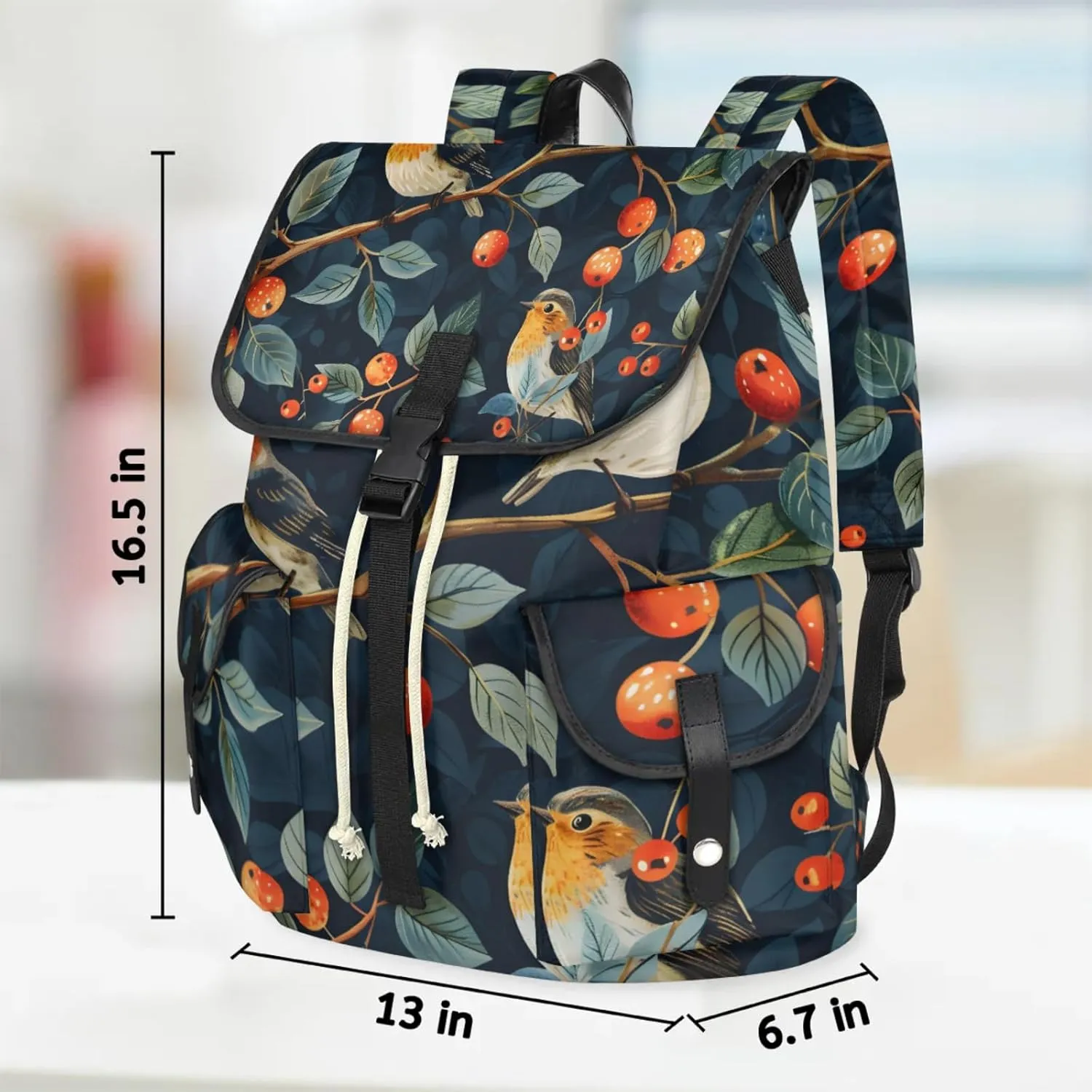 Laptop Backpacks Birds Berry Leaf Travel Backpack for Women Work Backpack Computer Bag for Business Travel Fits 15 Inch Laptop